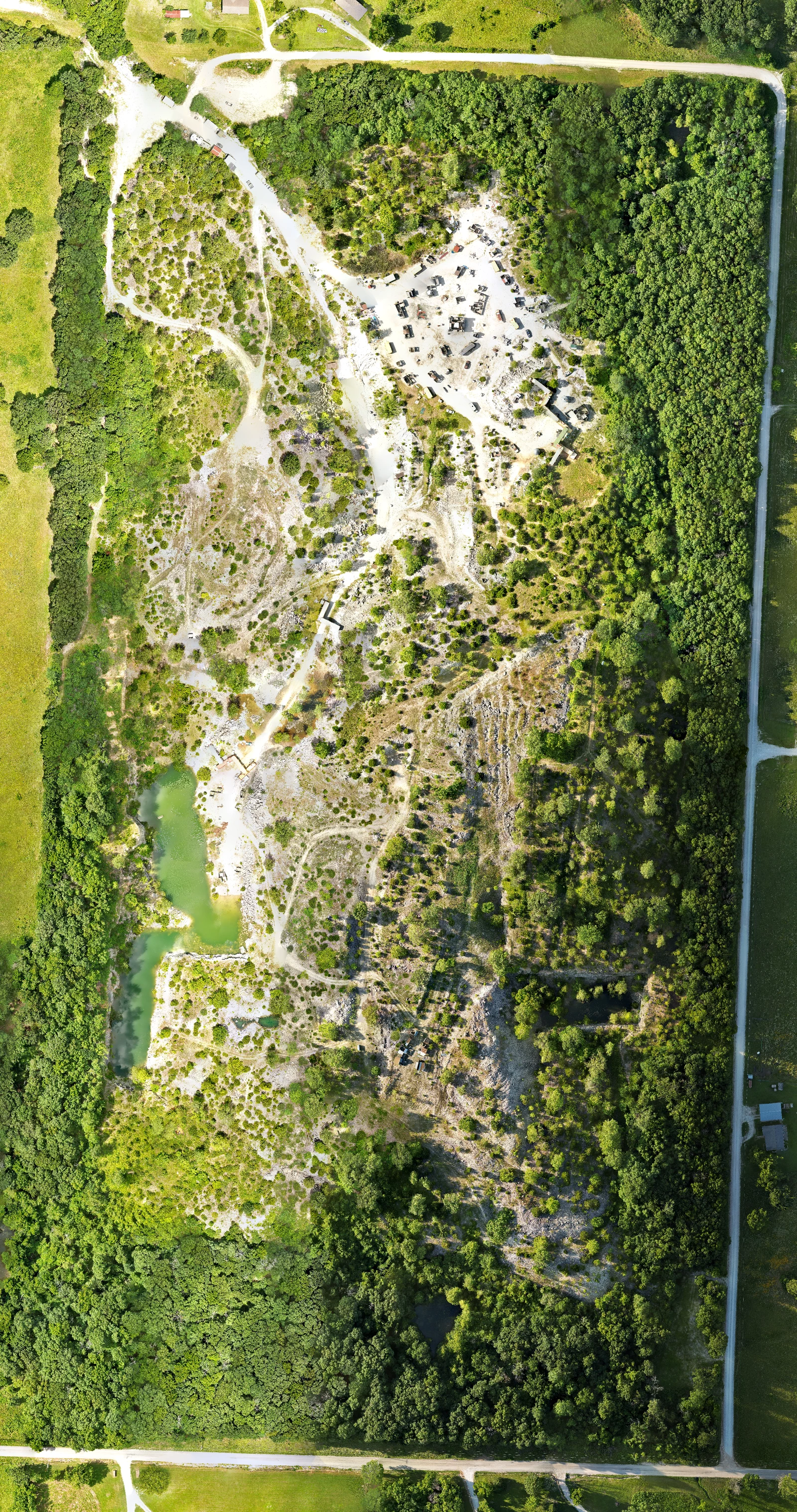 Current map-only orthomosaic view of The Rock Airsoft field in Bolivar, Missouri.