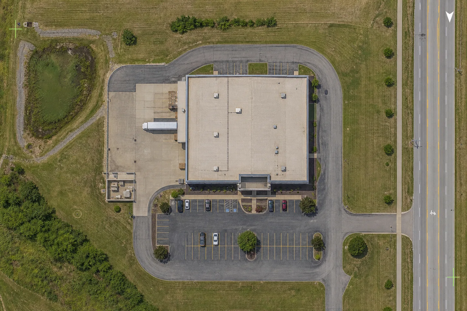 Overhead orthomosaic-style map of a commercial property prepared as a planning reference.